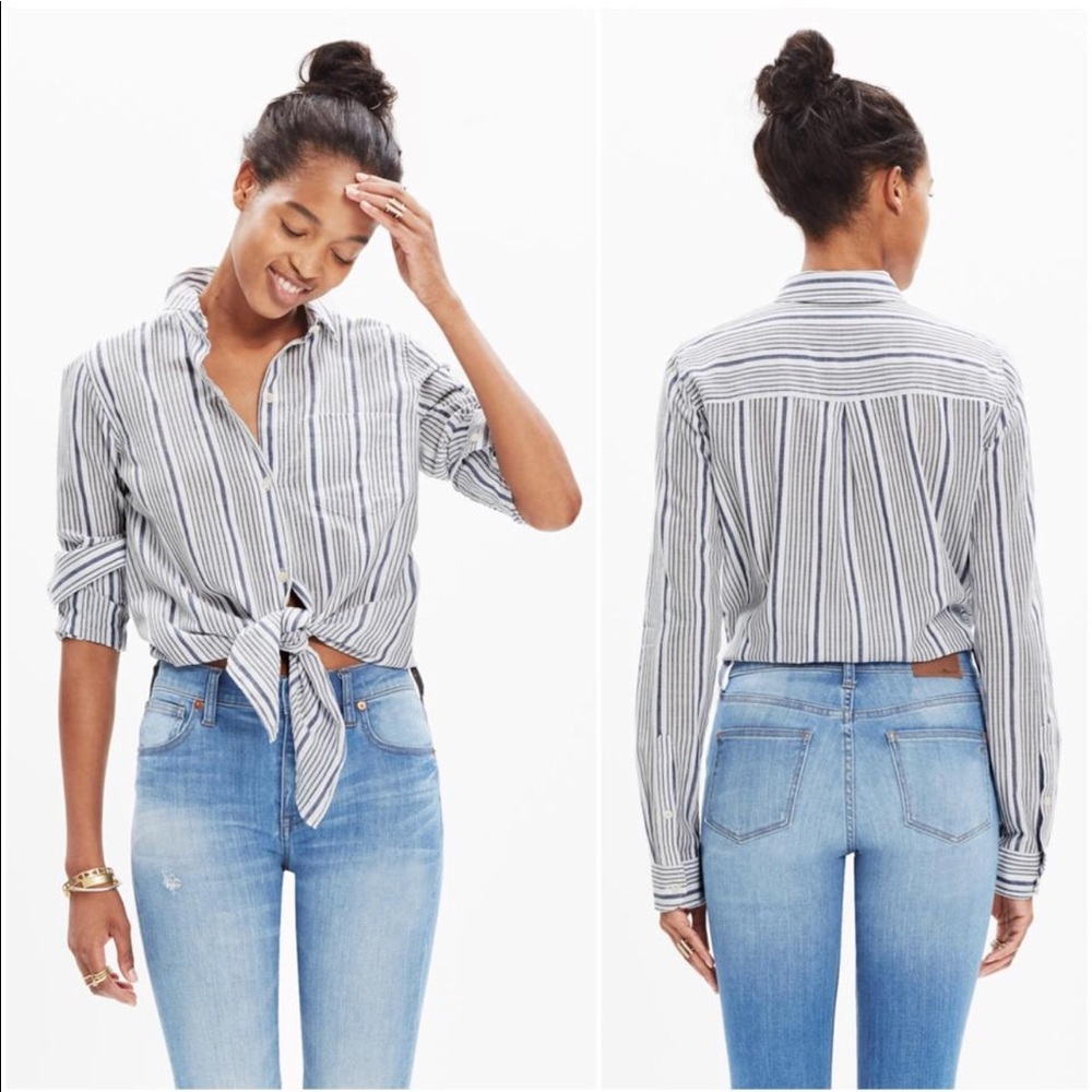Madewell striped button up shirt with tie